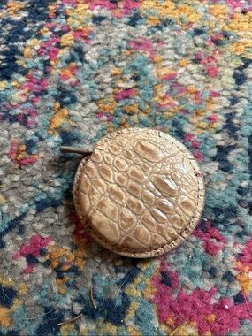Brahmin Round Croc-Embossed tape measure in Light Tan